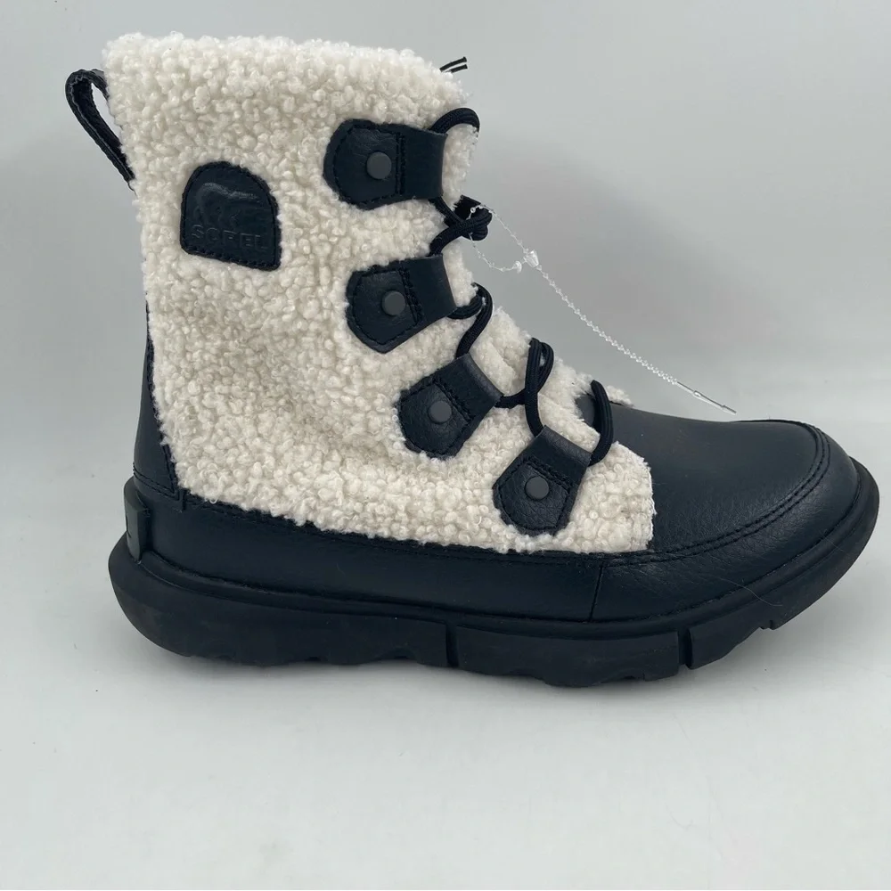 Sorel Women’s Explorer II Joan Cozy- Size 6 -Black White Sherpa Boots-Ships Free